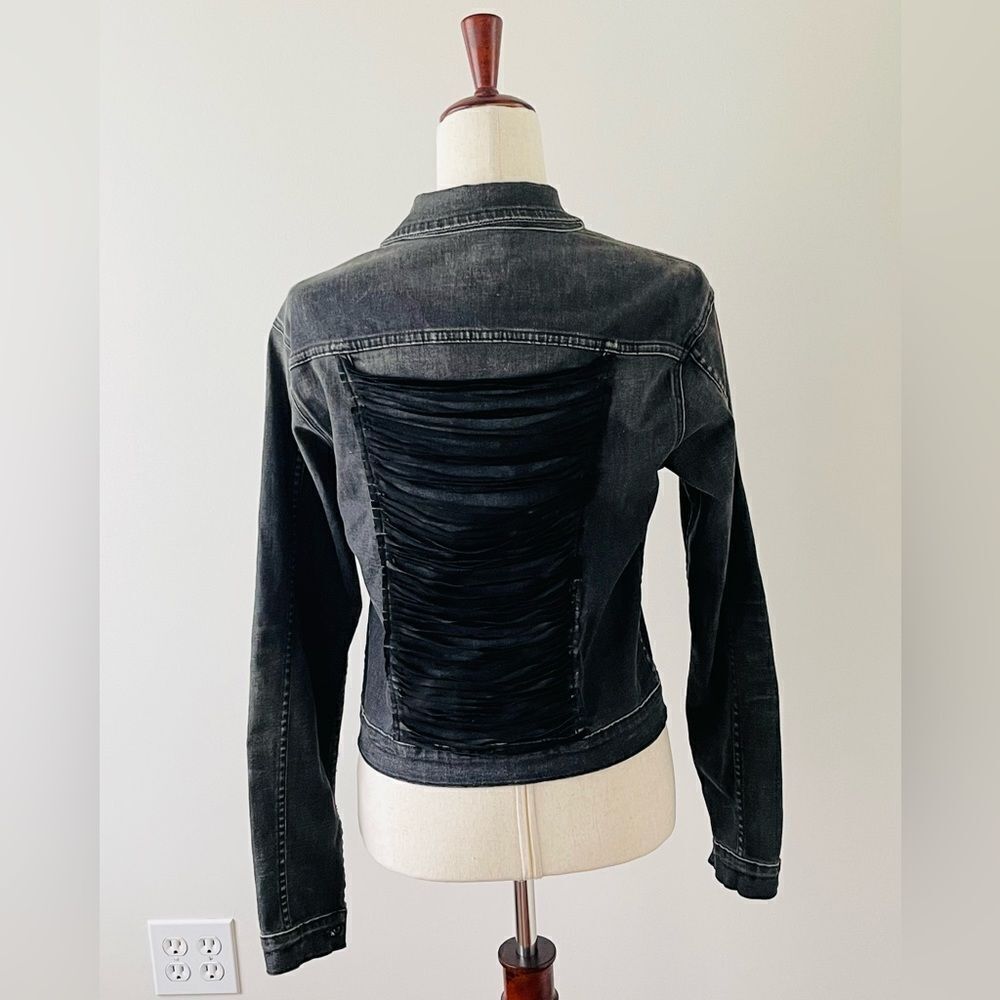 7 for all Mankind faded black denim jacket with suede back detail size small